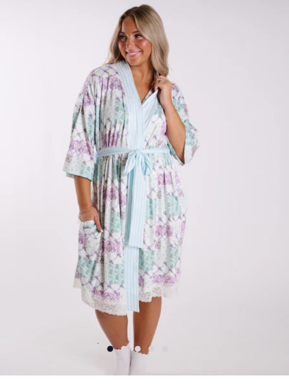 Simply Southern Light Blue and Lavender Floral Kimono Robe